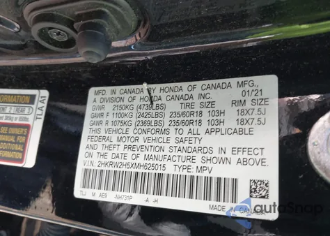 2021 Honda Cr-V Awd Ex from USA, damaged, VIN 2HKRW2H5XMH625015